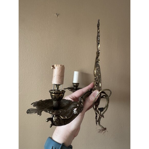 Vintage Ornate Wall Sconce Candelabra Brass Electric Light Victorian Untested - Picture 7 of 10